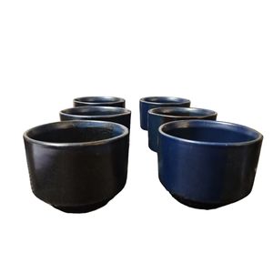 Vintage lot of 6 navy & black hand painted tea cups